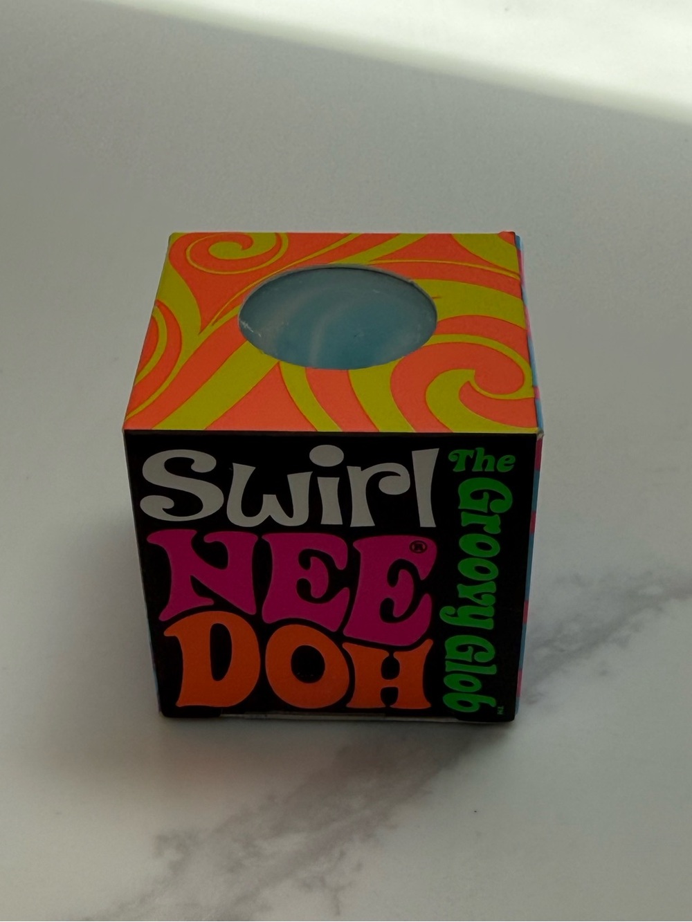 Swirl Nee Doh Groovy Glob - Blue & White Colorful Retro Stress Ball
